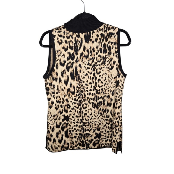 Chicos Leopard Print Mock Neck Sleeveless Sweater Top Tan Black Cashmere Blend 2 - Picture 2 of 6